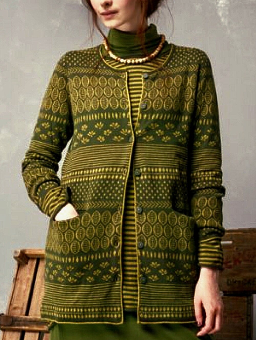 Gudrun Sjoden Green Leaf long Cardigan sweater S Organic Cotton Wool Boho Nwt - Picture 4 of 15